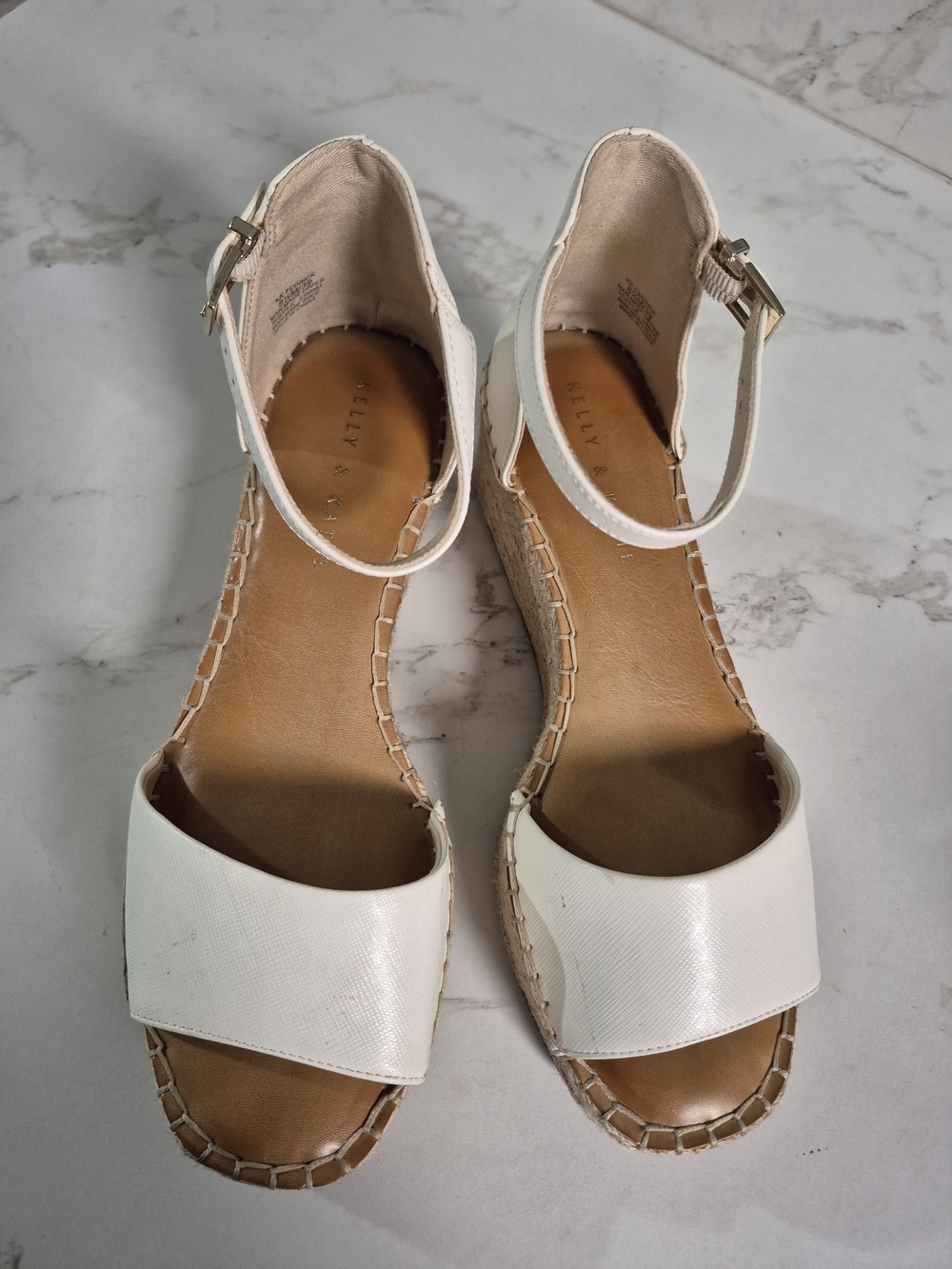 Kelly & Katie White Ankle-Strap Espadrille Wedge Sandals
